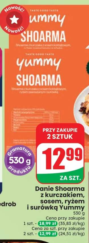 Danie Shoarma z kurczakiem, sosem, ryżem i surówką Yummy