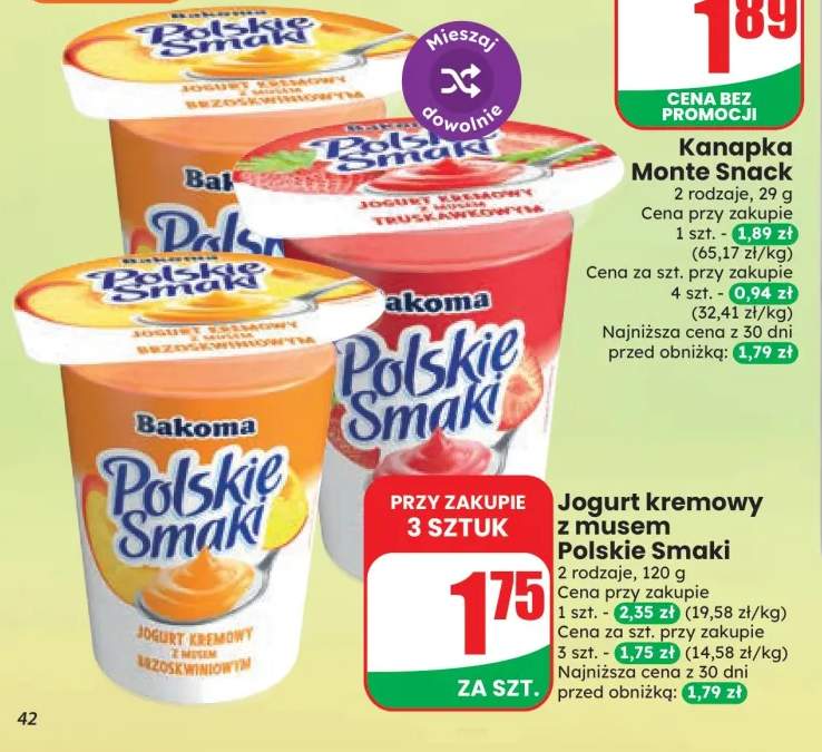 Jogurt kremowy z musem brzoskwiniowym Polskie Smaki Bakoma +1 wariant
