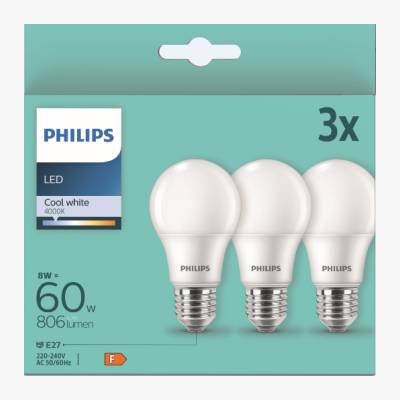 Żarówka LED E27 8W/60W 4000K Philips 3szt
