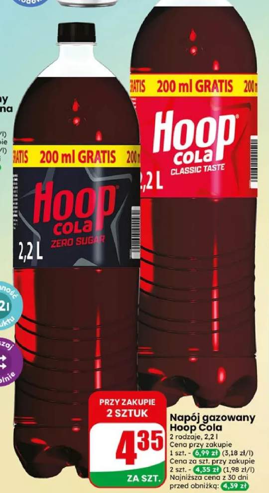 Napój gazowany Hoop Cola Zero Sugar +1 wariant