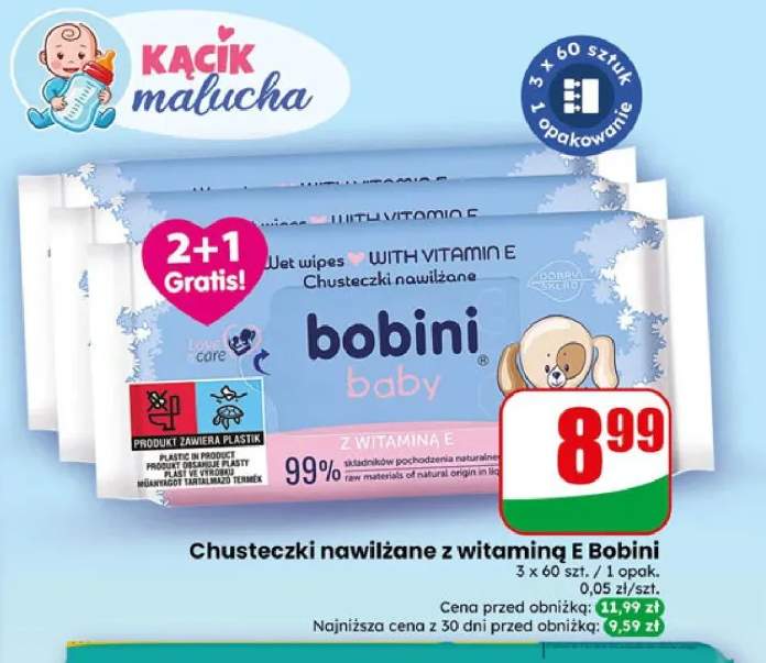 Chusteczki nawilżane z witaminą E Bobini 3-pak