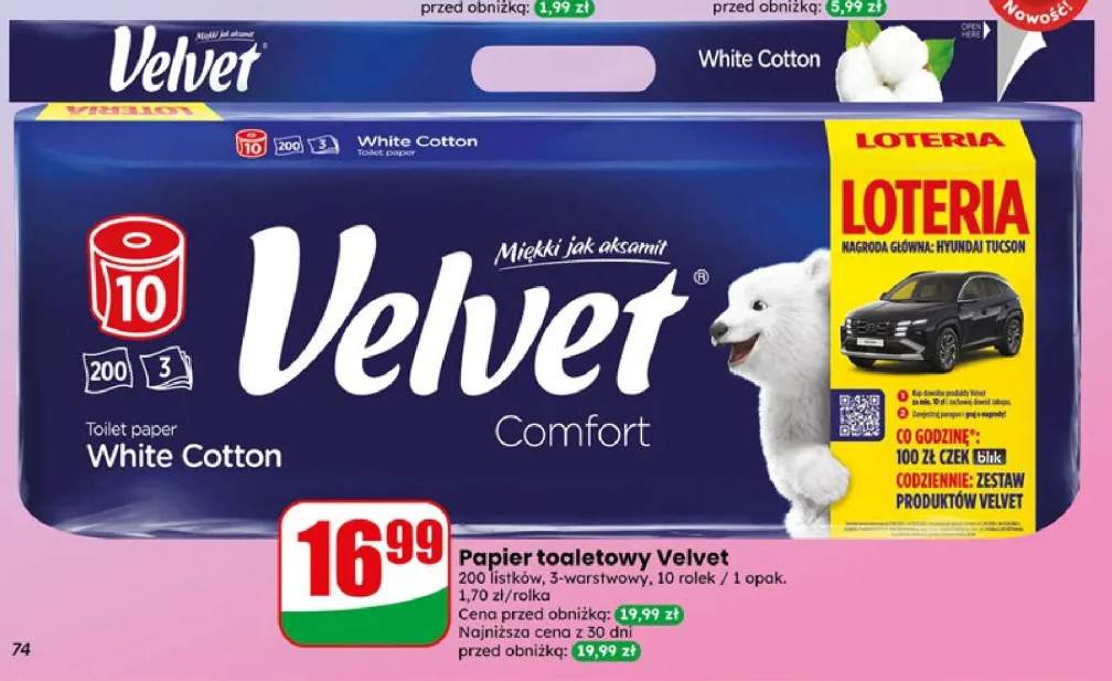 Papier toaletowy Velvet White Cotton 10-pak