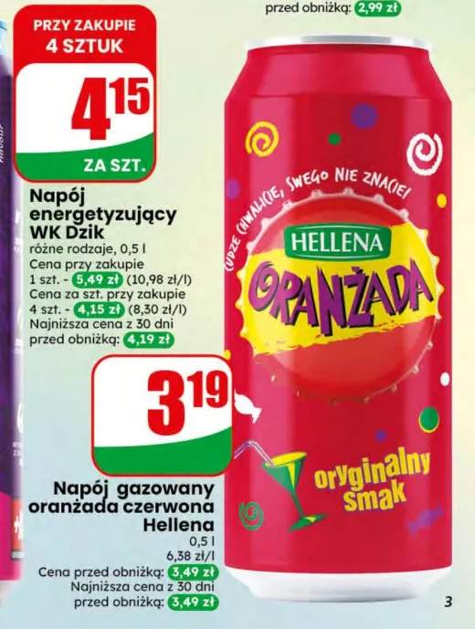 Napój gazowany oranżada czerwona Hellena
