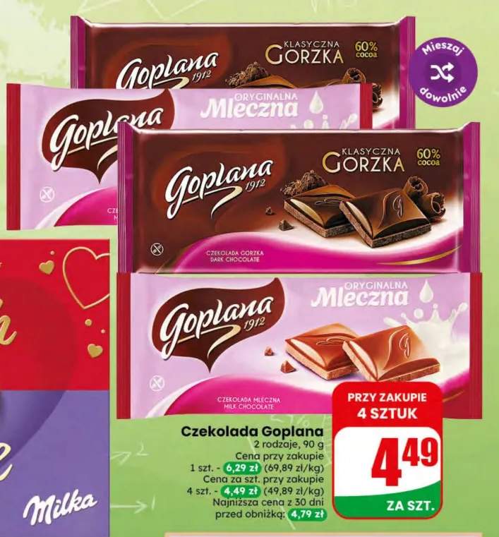 Czekolada klasyczna gorzka Goplana +1 wariant