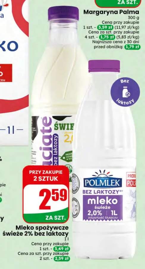 Mleko spożywcze świeże bez laktozy Łaciate 2% +1 wariant