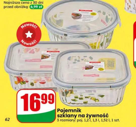 Pojemnik szklany na żywność 1,2 l +2 warianty
