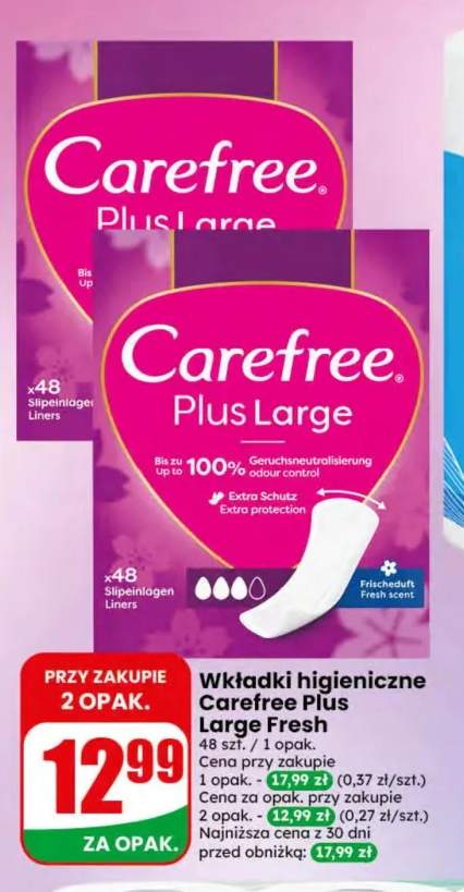 Wkładki higieniczne Carefree Plus Large Fresh